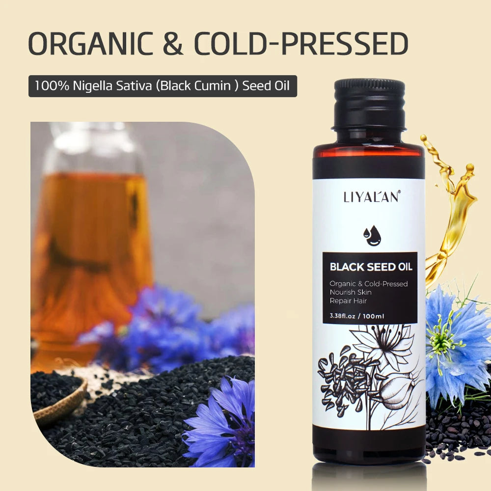 100ml Black Cumin Seed Oil For Hair Growth Thicken Hair Cold Pressed Liquid Nourish Nail Skin Anti-oxidant Body Massage