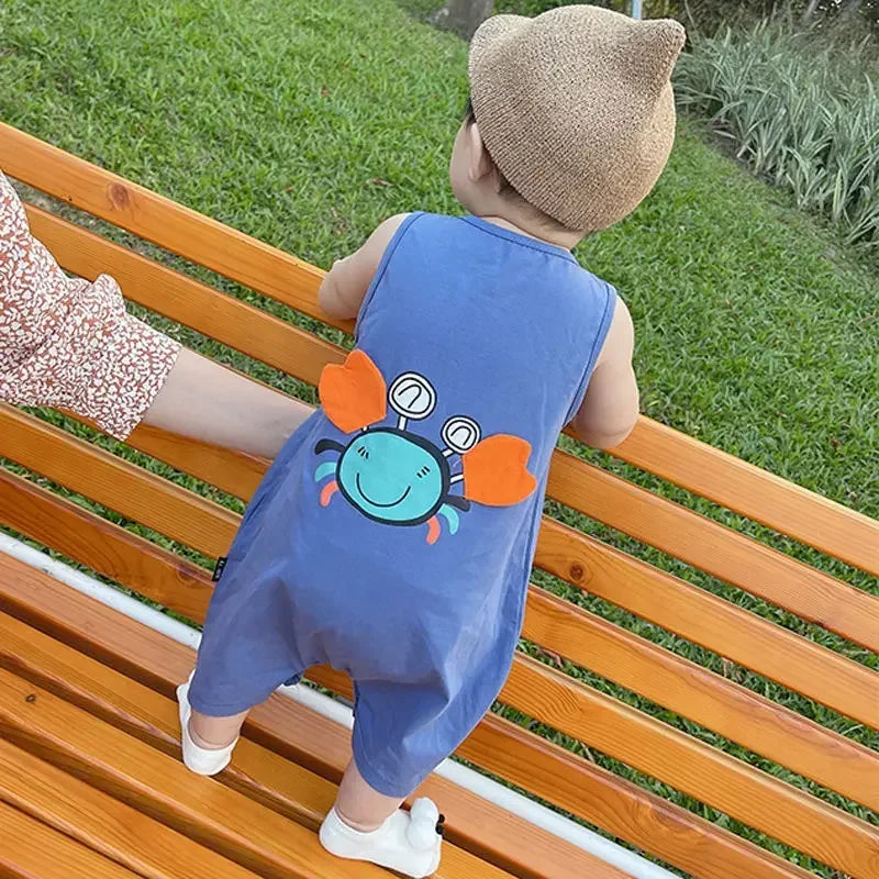 Cotton Newborn Baby Short Sleeves Triangle Romper Boy Girl Cartoon Suspender Clothes  Jumpsuits Overall One Pieces  0-24M