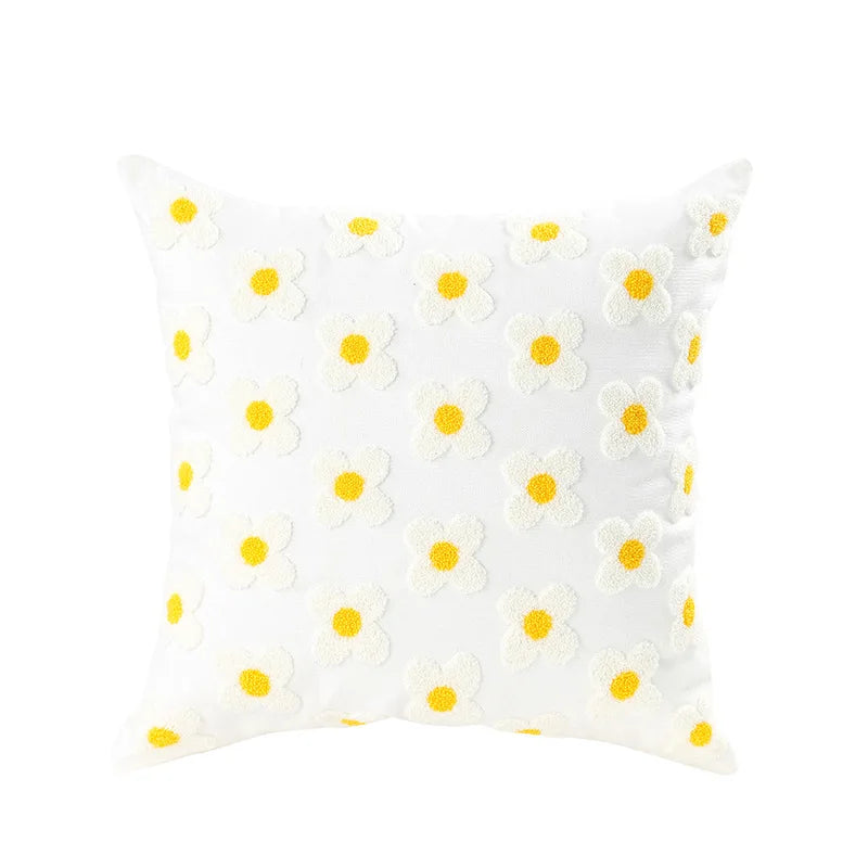 Home Decor Floral Cushion Cover Embroidered Flower Linen Simple Sofa Headboard Pillow Case Office Cushion Cover Cogines 45x45cm