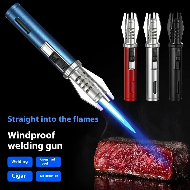 Gas Lighter Powerful Metal Windproof Kitchen Cooking Torch Flame Jet Barbecue Smoking Accessories Cigar Lighters Men's Gift