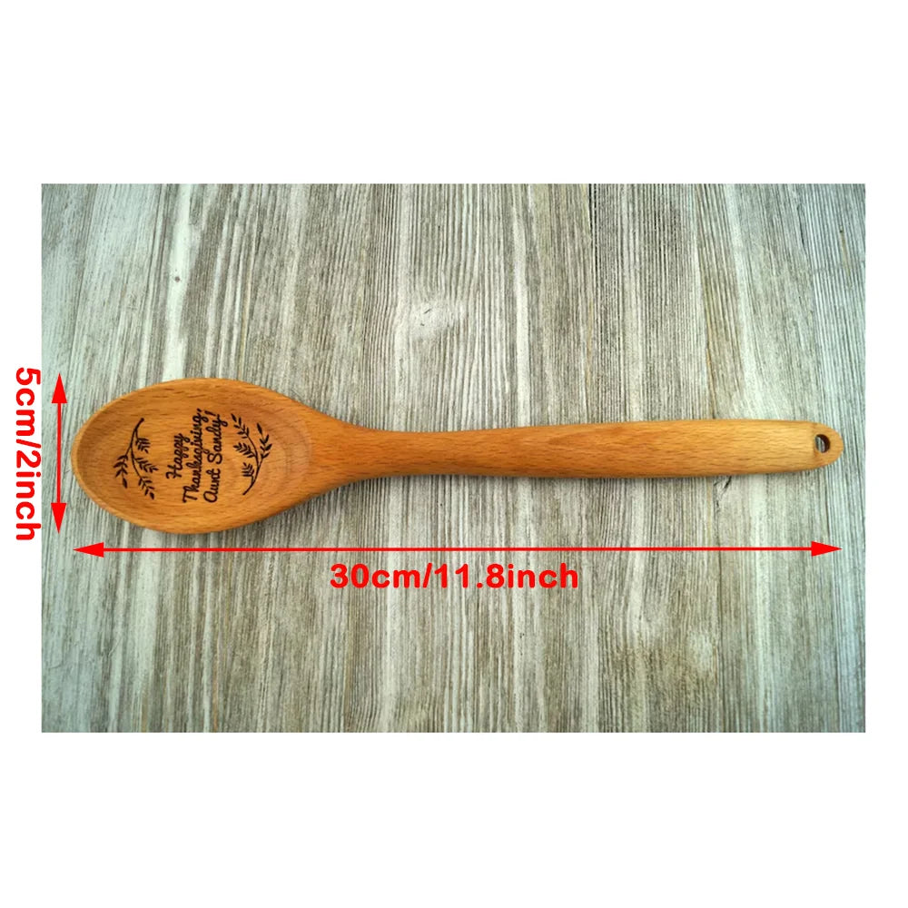 Personalized 1Pcs Happy Thanksgiving Beech Wooden Spoon Gift Fall Holiday Home Decor Kitchen Accessory Housewarming Hostess Gift