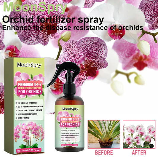 MoonSpry Orchid Bloom Booster - Professional Fertilizer Spray for Abundant Blooms & Leaf Growth. Nutrient-Rich Misting Supplies