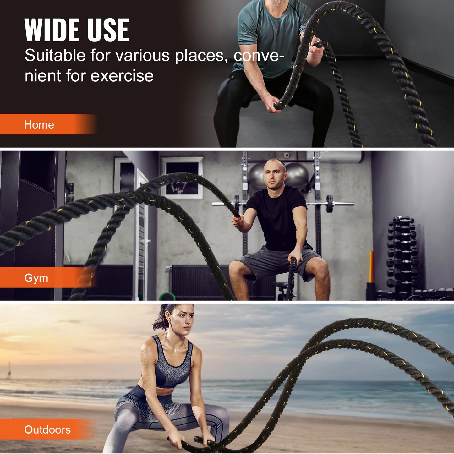SucceBuy Battle Rope 1.5 Inch Diameter 30Ft Length  for Home Gym  Body Workout Core Strength Training Muscle Building Fitness