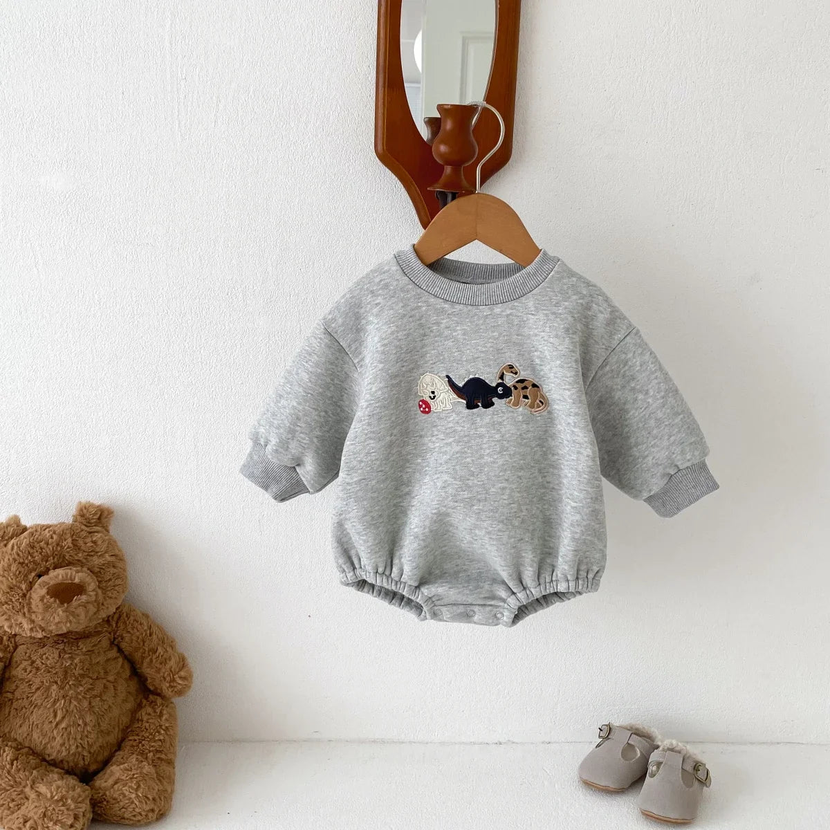 Spring Autumn New in Infant Baby Cute Clothing - Kids Toddler Thick Embroidery Dinosaur Jumpsuits ,newborn Bodysuits 0-24M