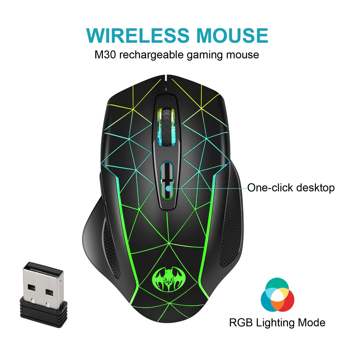 2.4G Wireless Mouse Rechargeable Gamer PC Mice Ergonomic 400mAh with 1600DPI Gaming Mice for Office Laptop with Windows Mac