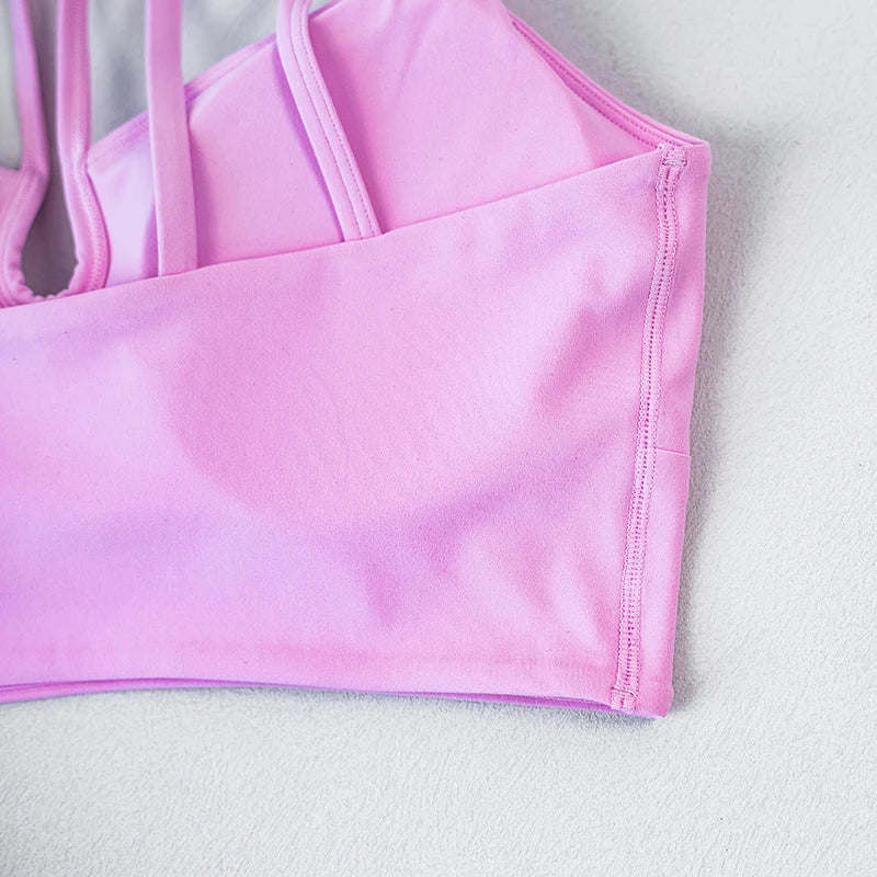 Fitness Sports Bra Women's Top Solid Color Multi Belt Cross Back Gym Yoga Fitness Tight Soft Detachable Chest Mat