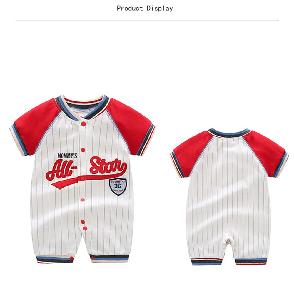 Baby Boys Girls Romper Cartoon Printed Short Sleeve One-Piece Beach Outfit Summer Clothes