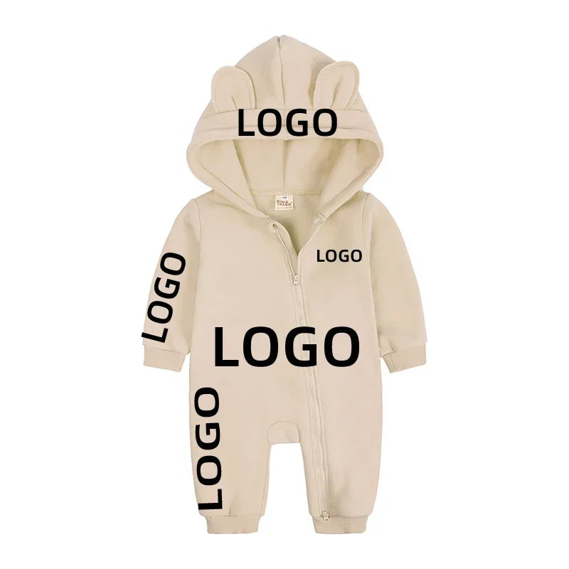 Kids Baby Boys Girls Custom Hoodies Bear Zipper Romper Clothes Newborn Cotton Fleece Personalized Thick Solid Bodysuit for 0-24M