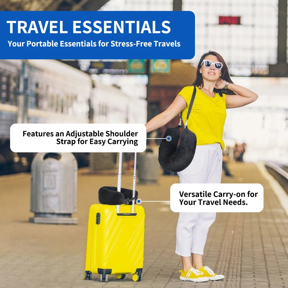 Travel Neck Pillow with Fillable Clothing U-Shaped Pillowcase, Extra Storage Bag, Velvet Neck Pillow Cover for Airplane Travel