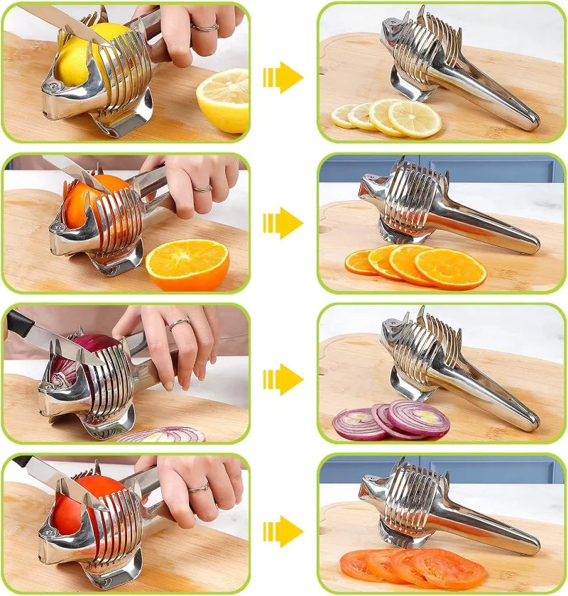 Lemon Slicer Multifunctional Hand Tomato Slicer Clip Aluminum Alloy Fruit Slicing Tool Manual Slicer Kitchen Cutting Accessories