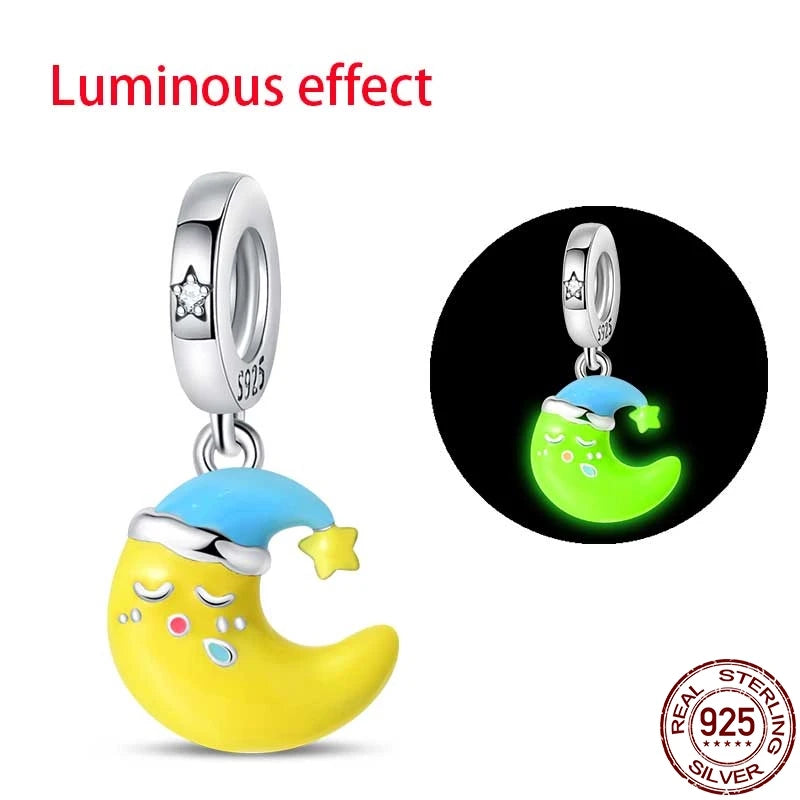 925 Sterling Silver Luminous Series Goodnight Bear Pendant Fit Original Pan Bracelet For Women Birthday Fine Jewelry Gift