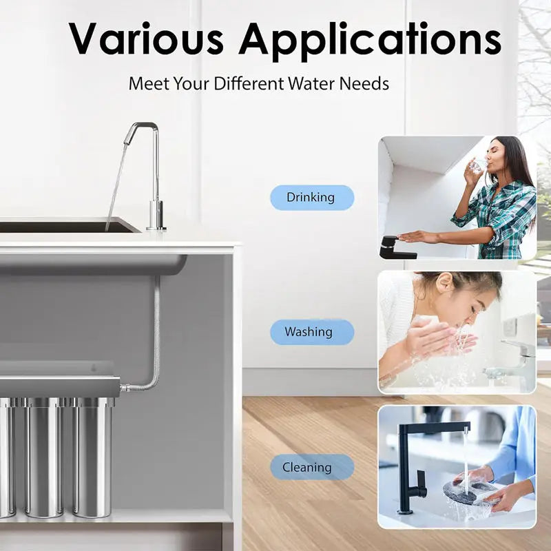 Waterdrop TSTUF 0.01μm Ultra-Filtration Under Sink Water Filter, Stainless Steel Water Filter for Sink, 5X Service Life