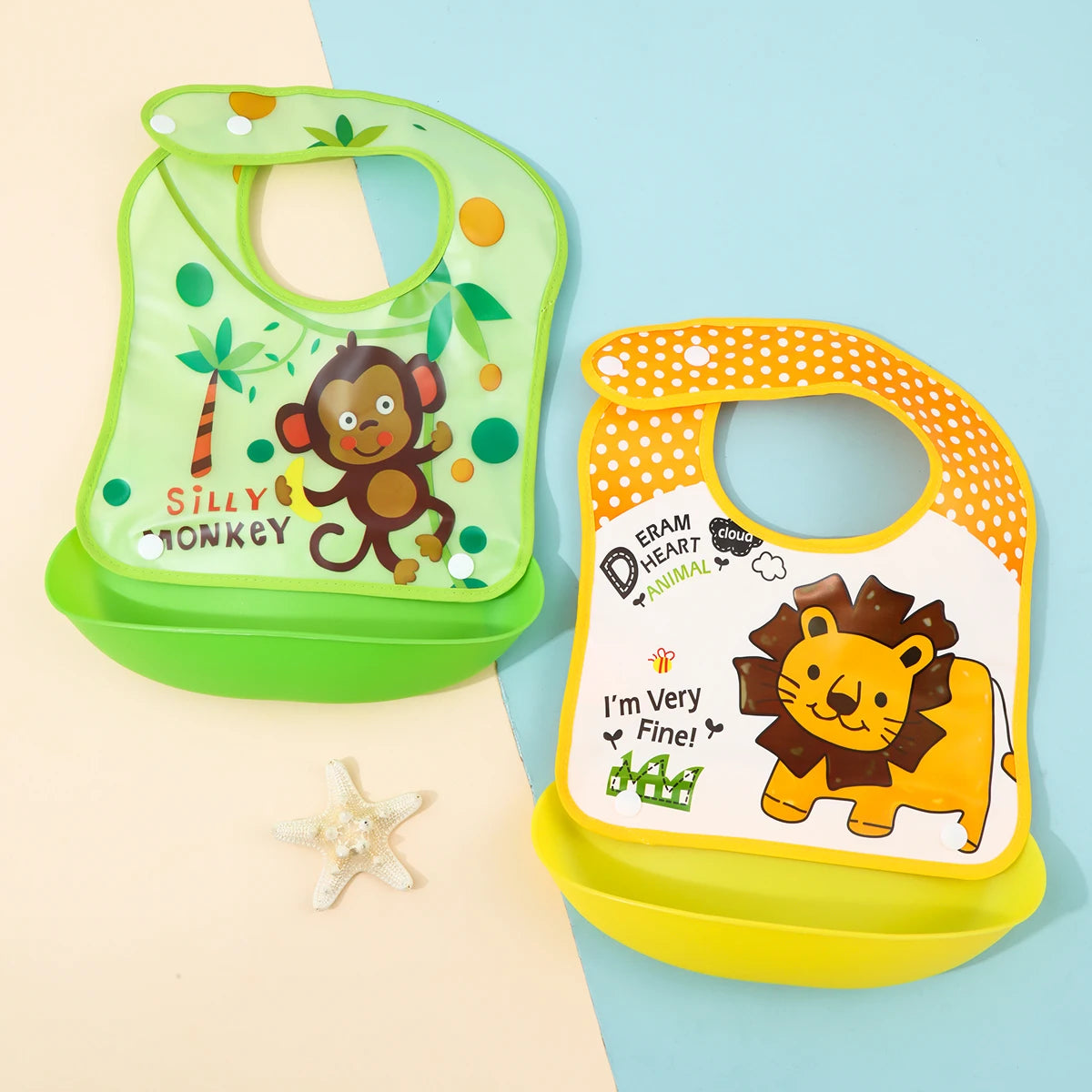 Cartoon EVA bib Infant meal detachable rice pocket Children's no-wash waterproof imitation silicone bib saliva pocket