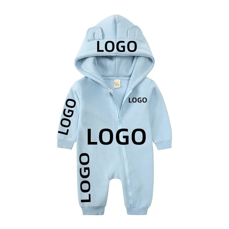 Kids Baby Boys Girls Custom Hoodies Bear Zipper Romper Clothes Newborn Cotton Fleece Personalized Thick Solid Bodysuit for 0-24M