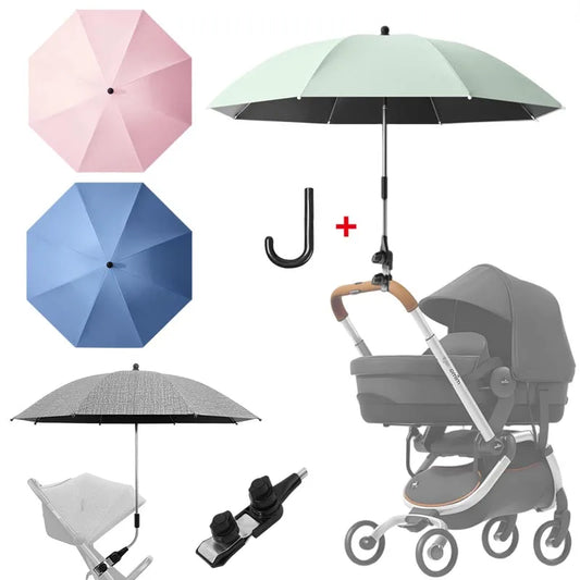 2-in-1 UV Protection Baby Stroller Umbrella with Clamp Universal Sunscree Rainproof Stroller Cover Umbrella Stroller Accessories