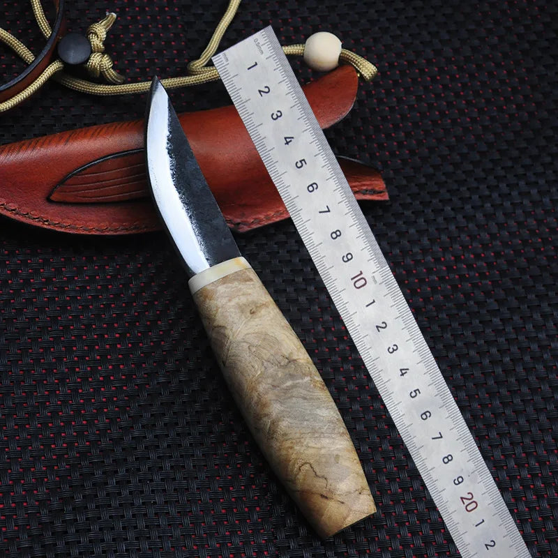 Yakut High Carbon Steel Forging Small Straight Knife Outdoor Camping Hunting Tactical Defense Fixed Knife Solid Wood Handle EDC