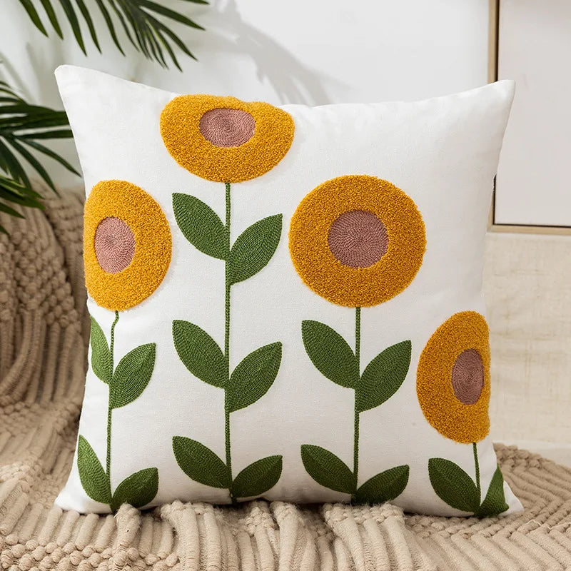 Home Decor Floral Cushion Cover Embroidered Flower Linen Simple Sofa Headboard Pillow Case Office Cushion Cover Cogines 45x45cm