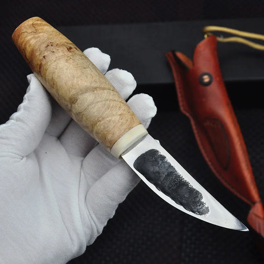 Yakut High Carbon Steel Forging Small Straight Knife Outdoor Camping Hunting Tactical Defense Fixed Knife Solid Wood Handle EDC