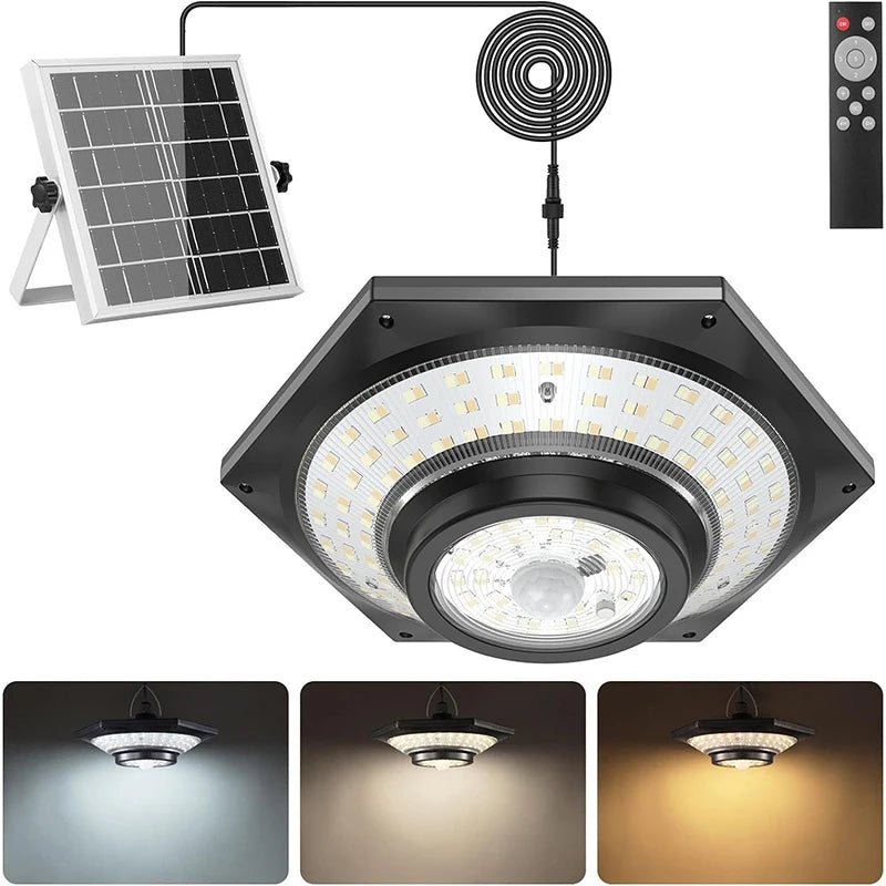 Solar Pendant Lights Outdoor Solar Shed Light Motion Sensor 288 LEDs Dimmable Indoor Barn Lamp Waterproof Gazebo Yard Garage Pat