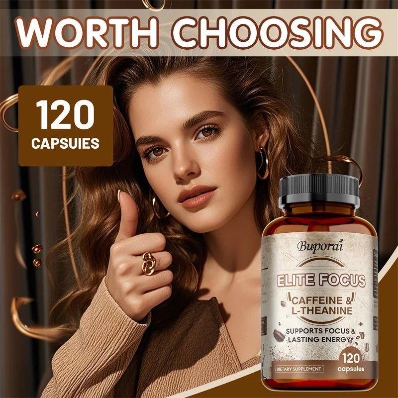 Elite Caffeine Capsules with L-Theanine – Energy Supplements – Clean & Natural Nootropic Stack for Smart Cognitive Performance