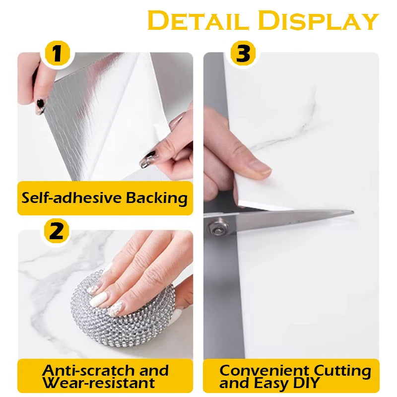 10-20pcs 30x60cm Self-Adhesive Marble PVC Floor Tiles Waterproof Peel Stick Wall Sticker Kitchen Bathroom Removable Home Decor ﻿