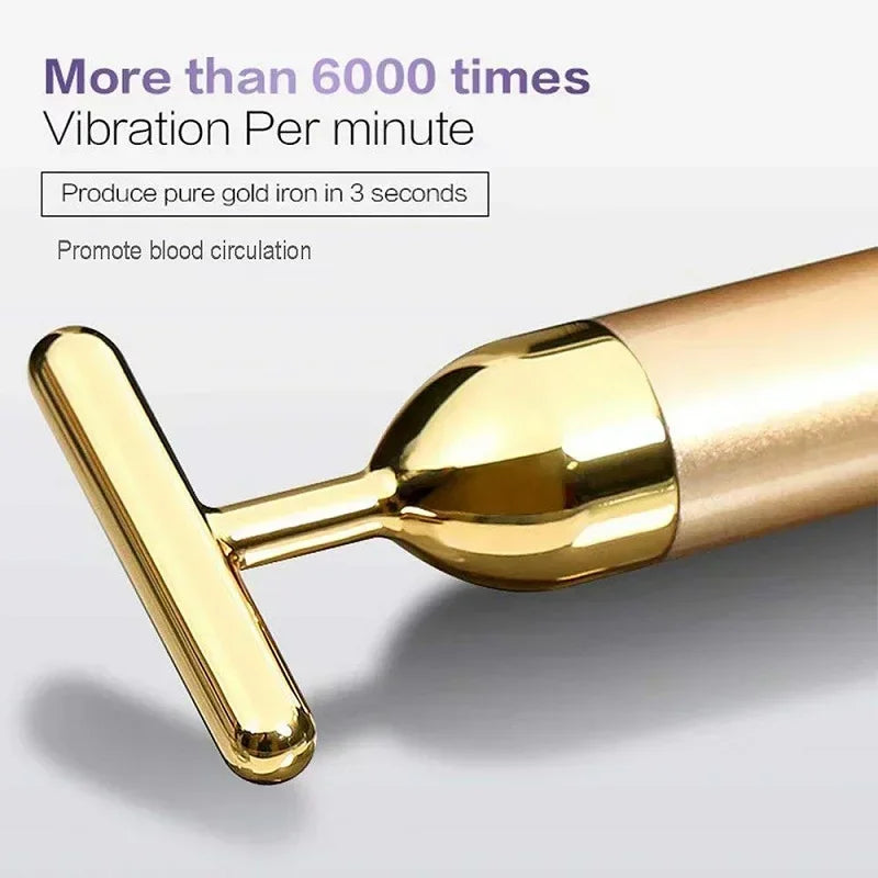 24K Gold Beauty Bar Face Massager Electric Vibrating Rose Quartz 3D Roller Face Lifting Body Facial Gua Sha Jade Roller