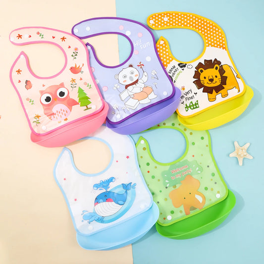 Cartoon EVA bib Infant meal detachable rice pocket Children's no-wash waterproof imitation silicone bib saliva pocket
