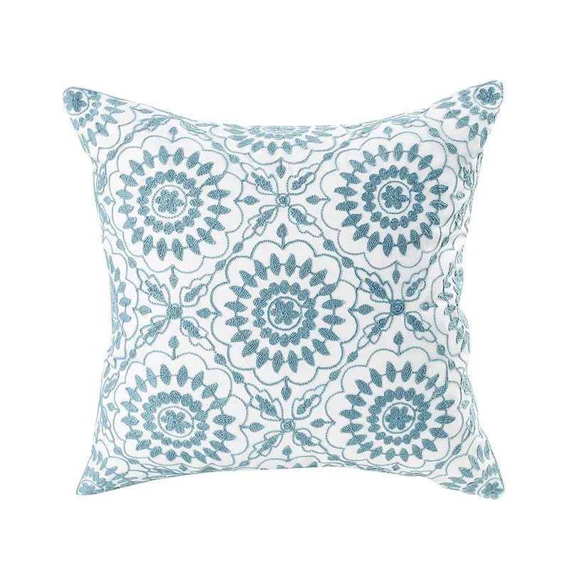 Home Decor Floral Cushion Cover Embroidered Flower Linen Simple Sofa Headboard Pillow Case Office Cushion Cover Cogines 45x45cm
