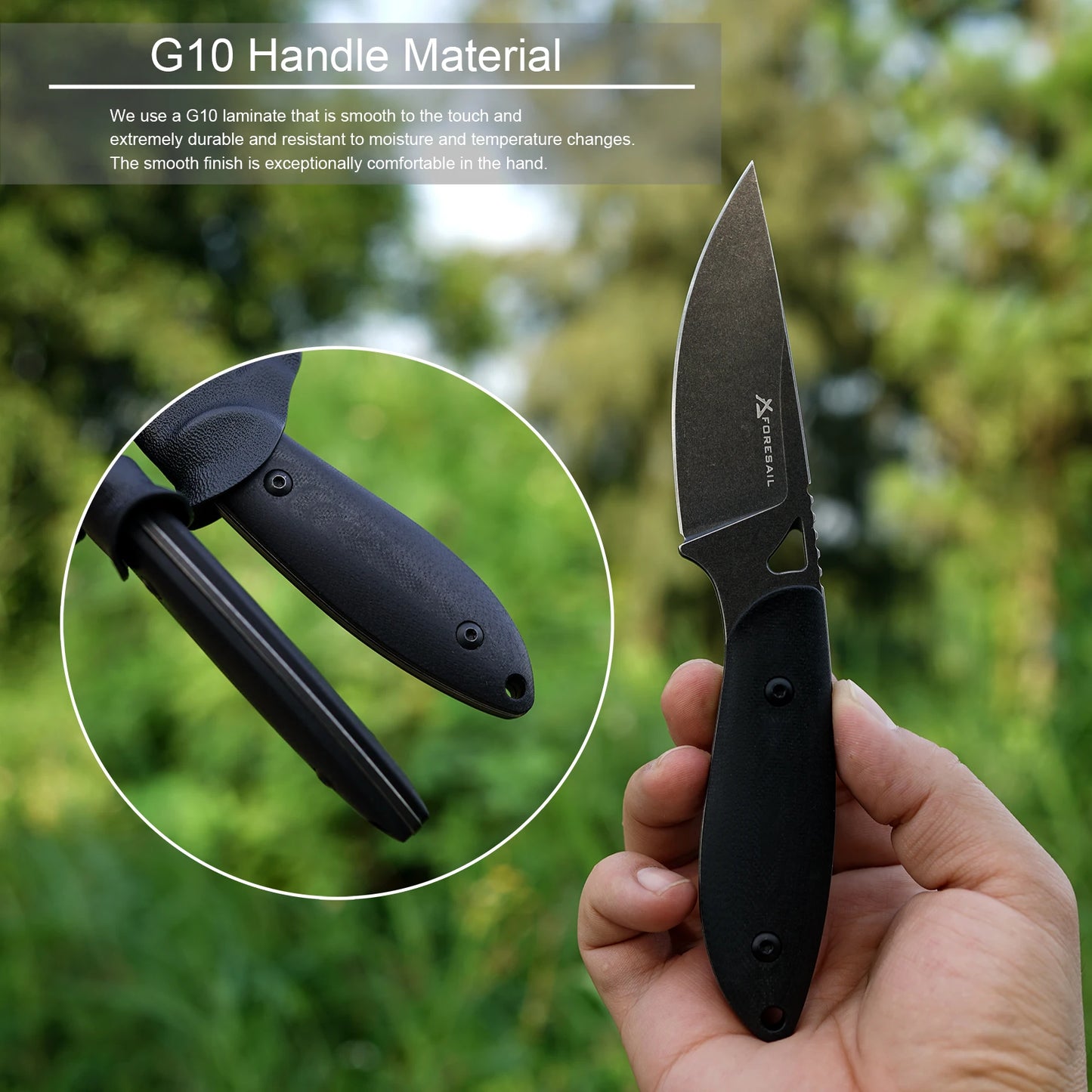FORESAIL Fixed Blade Knife,DC53 Steel Blade and G10 Handle,with Kydex Sheath,Fixed EDC Tactical Knife, Outdoor Camping Knives