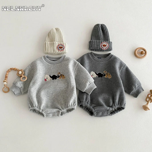 Spring Autumn New in Infant Baby Cute Clothing - Kids Toddler Thick Embroidery Dinosaur Jumpsuits ,newborn Bodysuits 0-24M