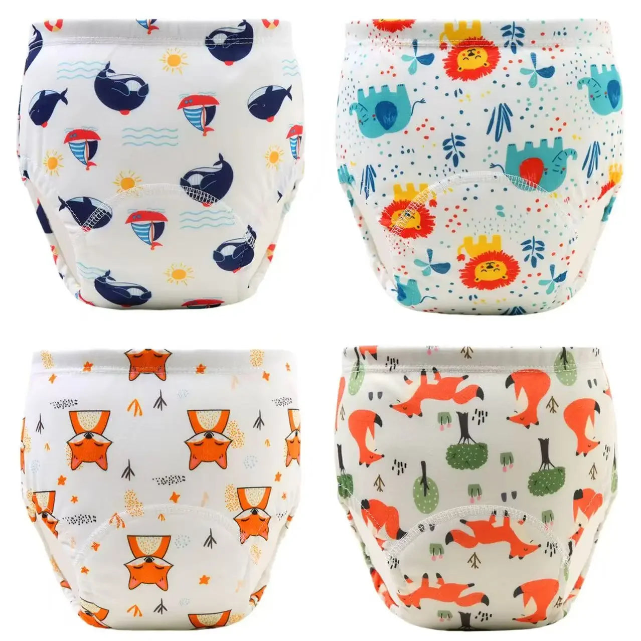 4PCS Baby Training Pants Toddler Girl Cartoon Polyester Cotton Underwear Cloth Panties Reusable Waterproof Potty Learning Diaper