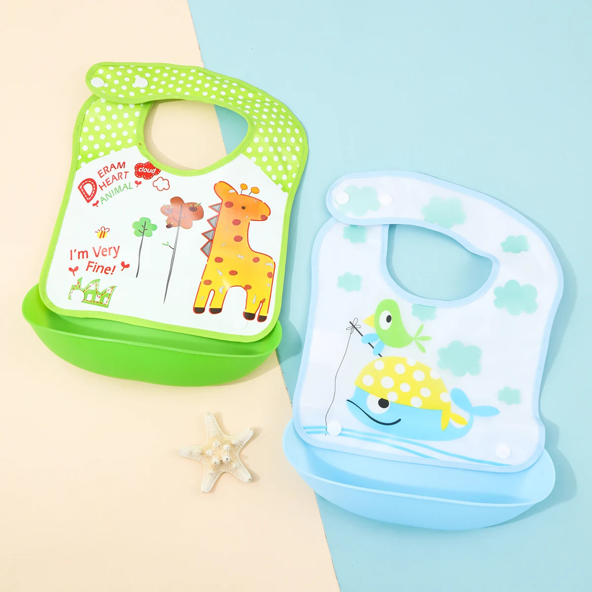 Cartoon EVA bib Infant meal detachable rice pocket Children's no-wash waterproof imitation silicone bib saliva pocket