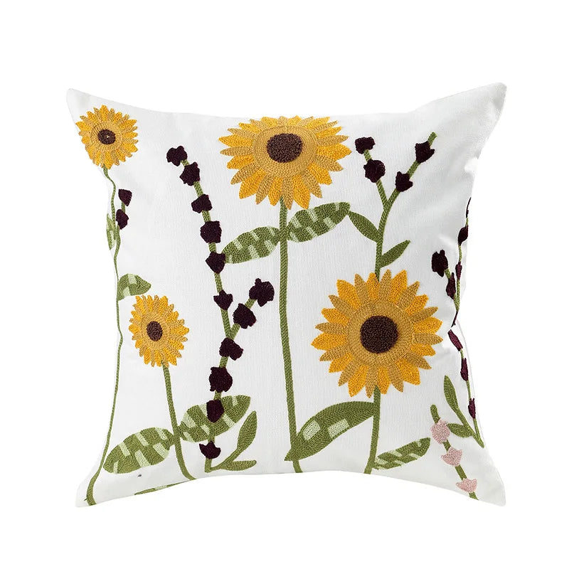 Home Decor Floral Cushion Cover Embroidered Flower Linen Simple Sofa Headboard Pillow Case Office Cushion Cover Cogines 45x45cm