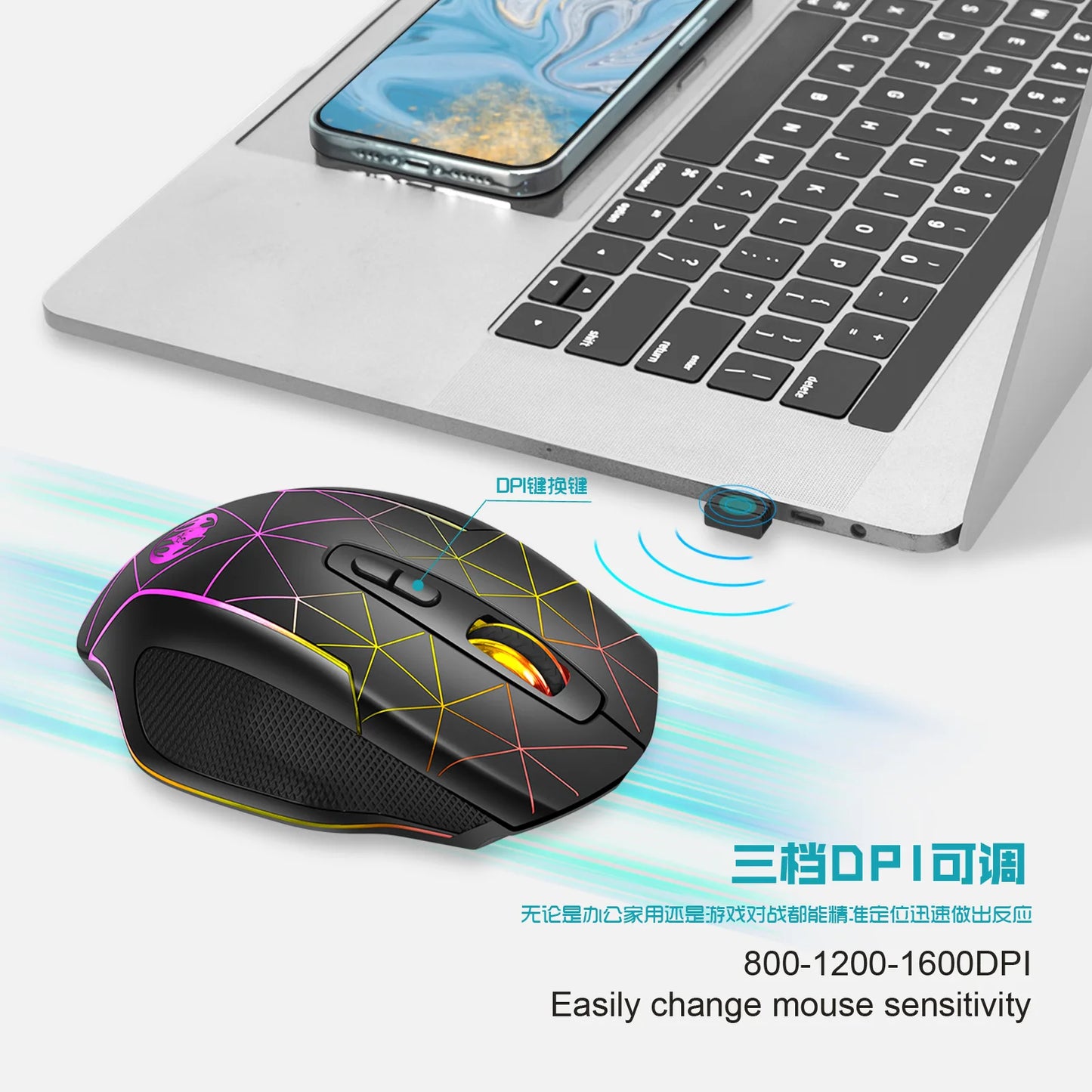 2.4G Wireless Mouse Rechargeable Gamer PC Mice Ergonomic 400mAh with 1600DPI Gaming Mice for Office Laptop with Windows Mac