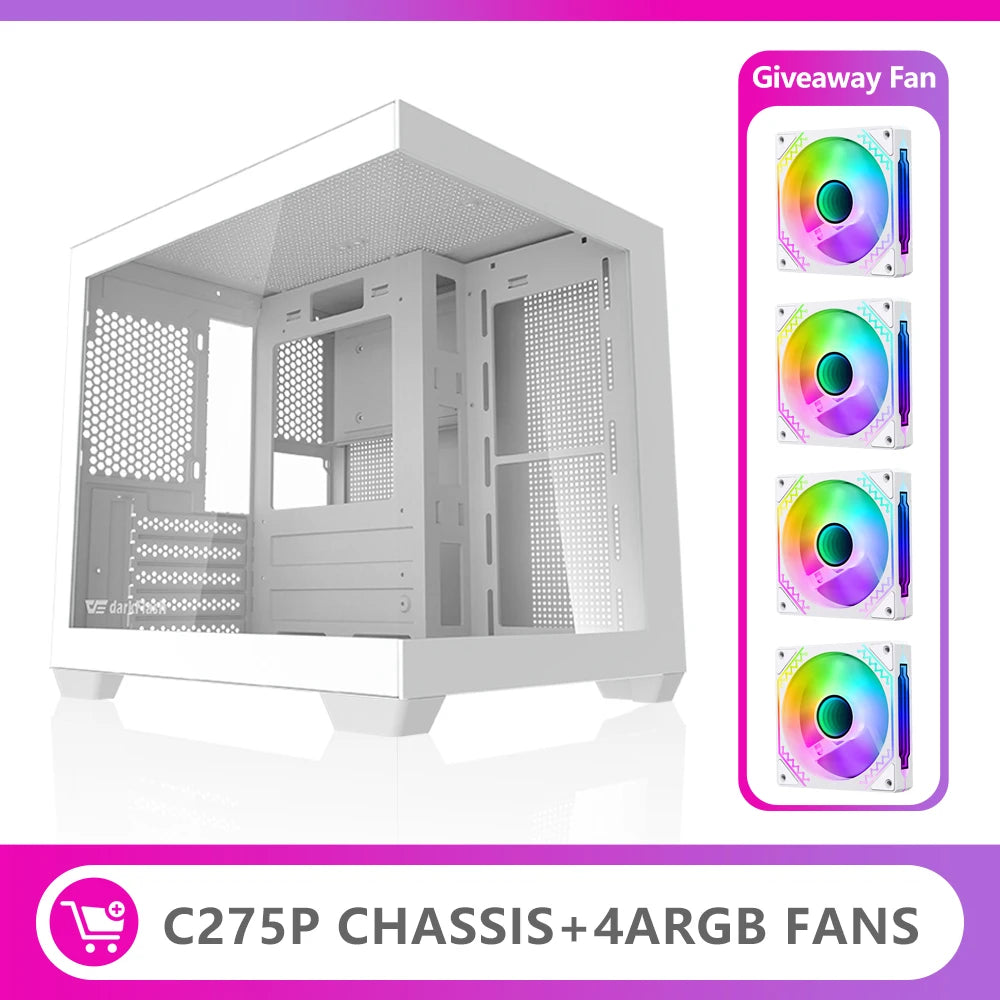 Aigo 275P PC Case Sea View Room Gaming Computer Desktop M-ATX ITX Motherboard  Double-Sided Tempered Glass PC Gamer Cabinet