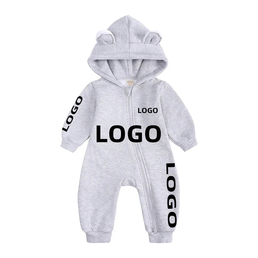 Kids Baby Boys Girls Custom Hoodies Bear Zipper Romper Clothes Newborn Cotton Fleece Personalized Thick Solid Bodysuit for 0-24M