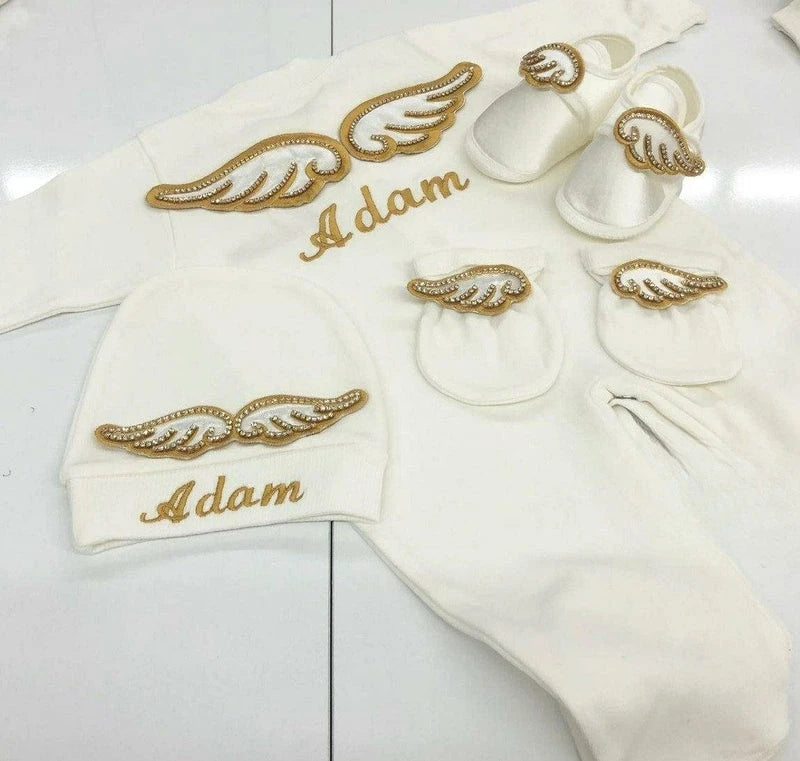 Name Personalized Layette Newborn 4pcs Crown Jewelry Welcome Home Romper Baby Clothes Baby Girl Boy Toddler's Cotton Outfits