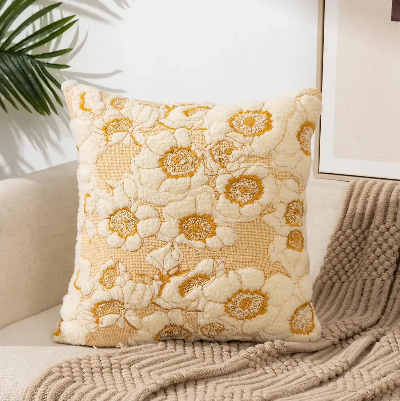 Home Decor Floral Cushion Cover Embroidered Flower Linen Simple Sofa Headboard Pillow Case Office Cushion Cover Cogines 45x45cm