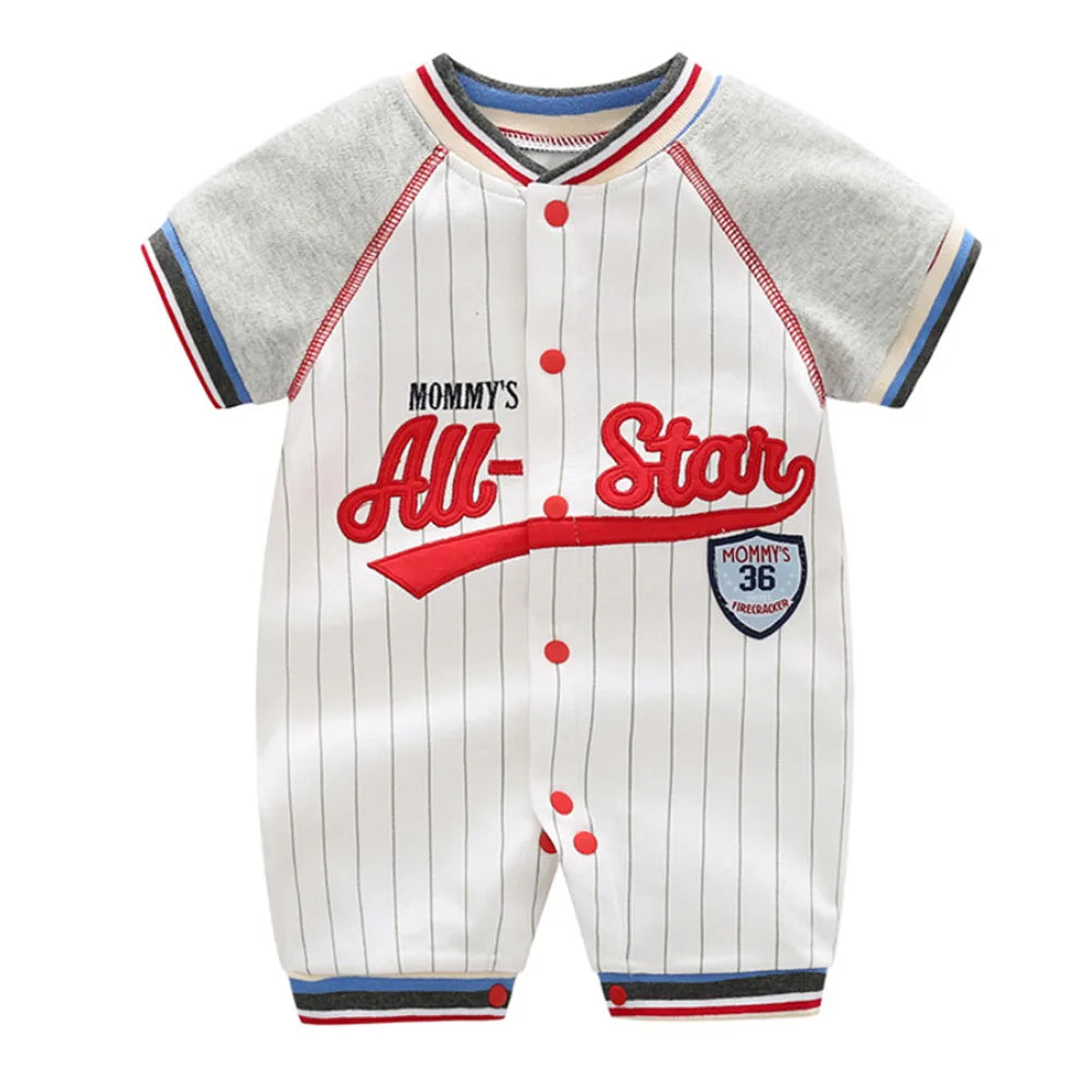 Baby Boys Girls Romper Cartoon Printed Short Sleeve One-Piece Beach Outfit Summer Clothes