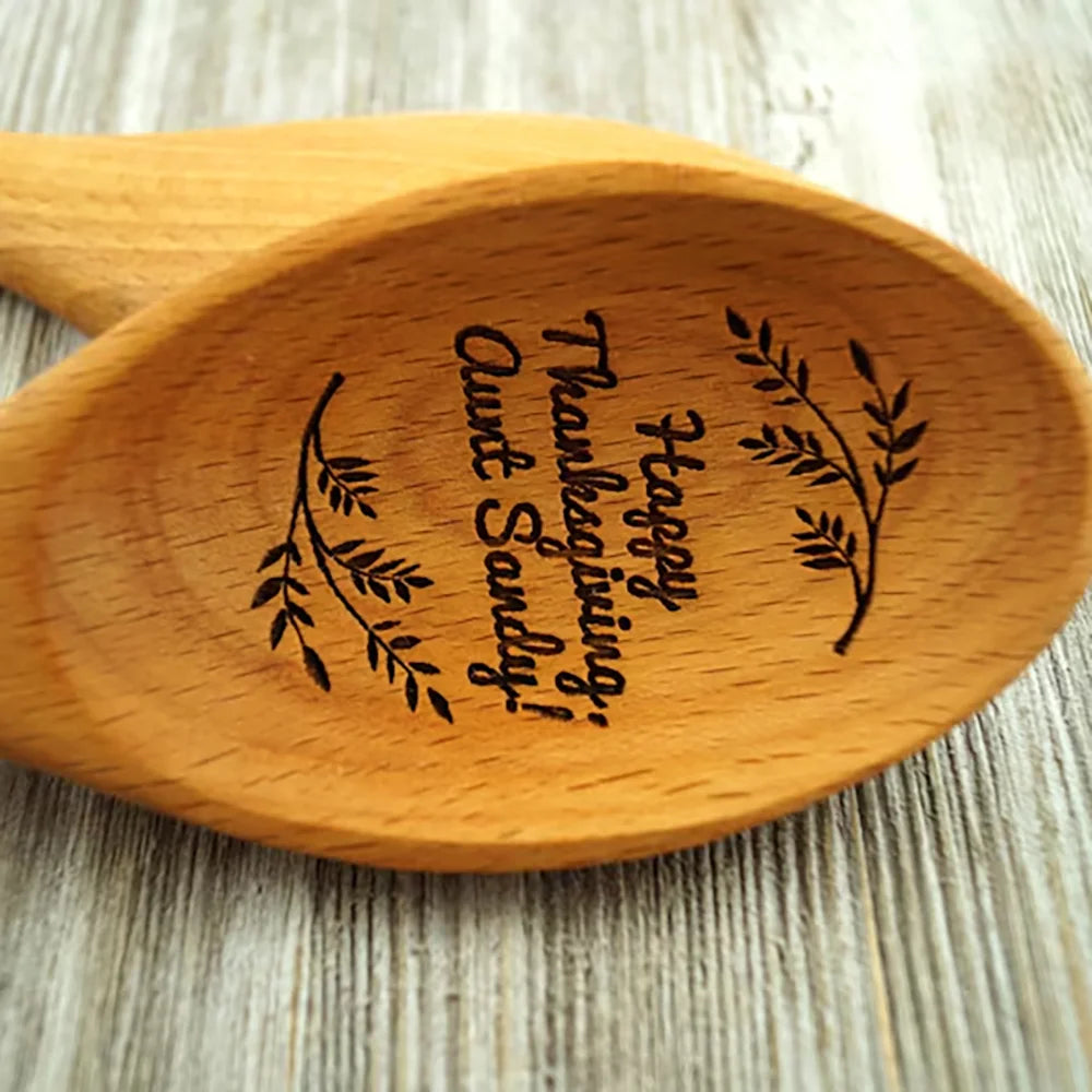 Personalized 1Pcs Happy Thanksgiving Beech Wooden Spoon Gift Fall Holiday Home Decor Kitchen Accessory Housewarming Hostess Gift