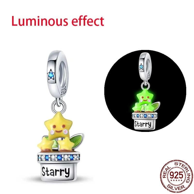 925 Sterling Silver Luminous Series Goodnight Bear Pendant Fit Original Pan Bracelet For Women Birthday Fine Jewelry Gift