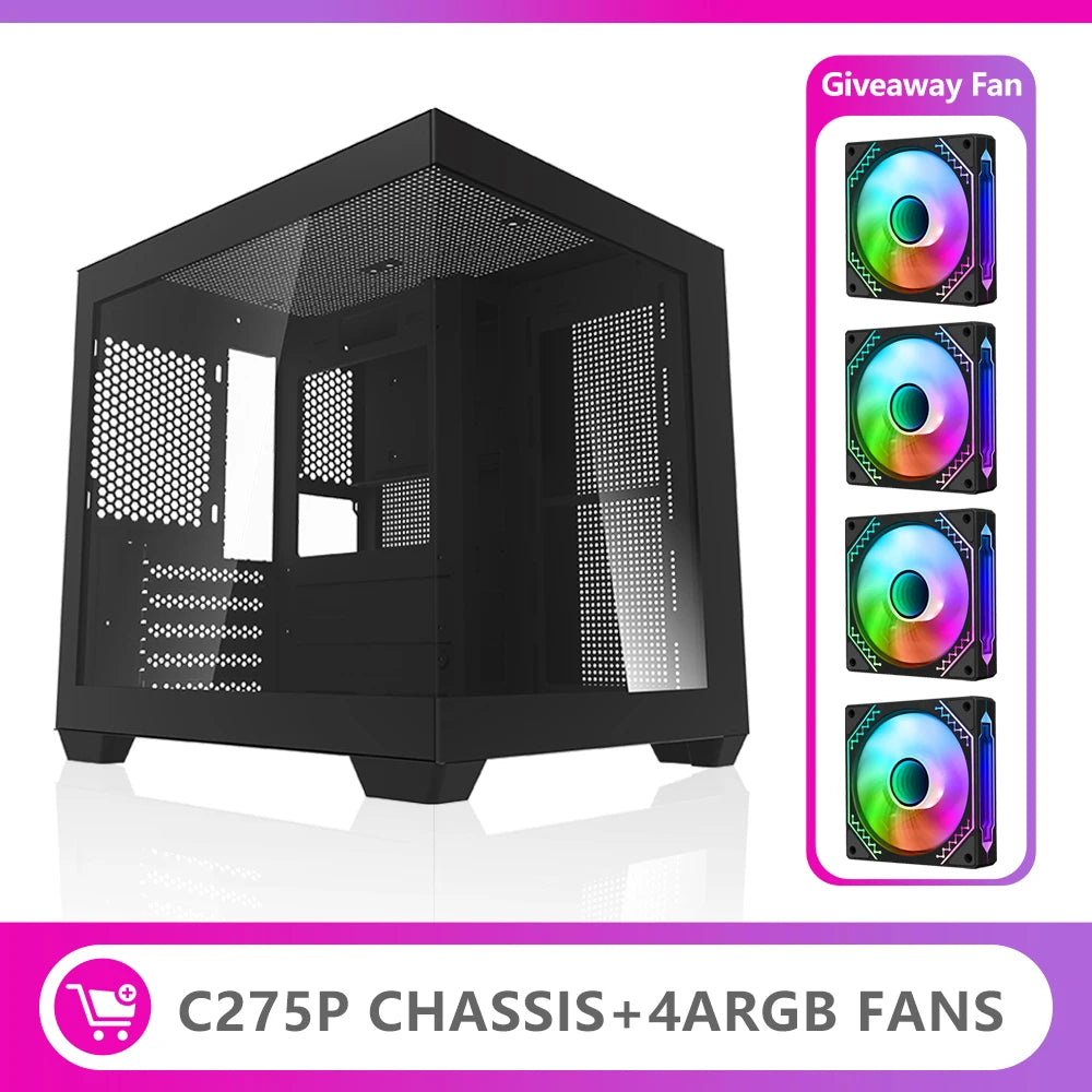 Aigo 275P PC Case Sea View Room Gaming Computer Desktop M-ATX ITX Motherboard  Double-Sided Tempered Glass PC Gamer Cabinet