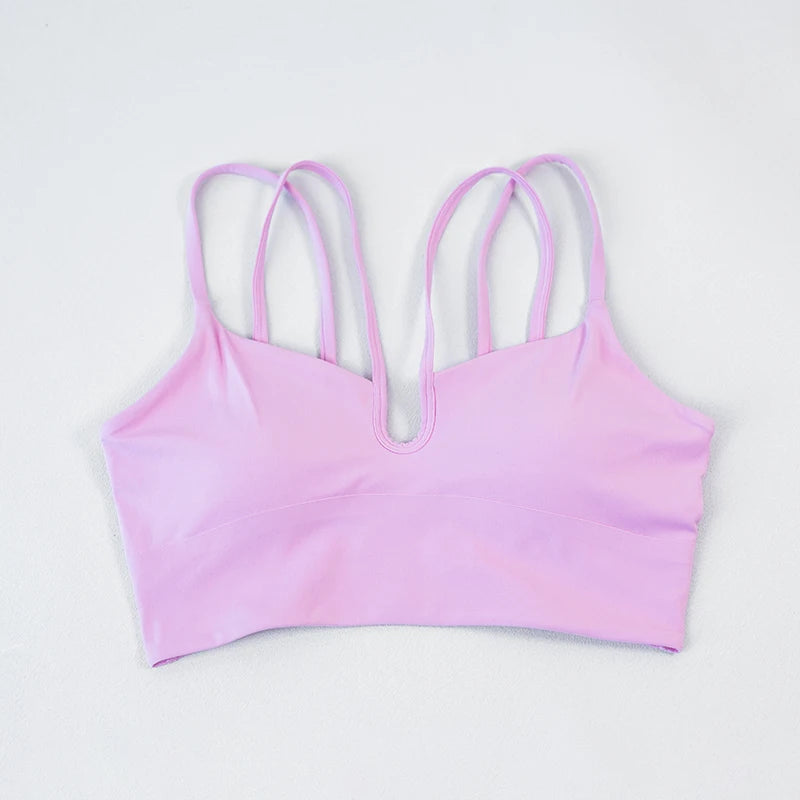 Fitness Sports Bra Women's Top Solid Color Multi Belt Cross Back Gym Yoga Fitness Tight Soft Detachable Chest Mat