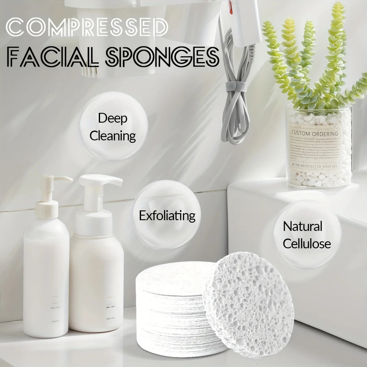 30 Natural Cosmetic Spa Sponges, Alcohol Free, Fragrance Free Facial Cleansing and Exfoliating Sheets, Beauty Sponges