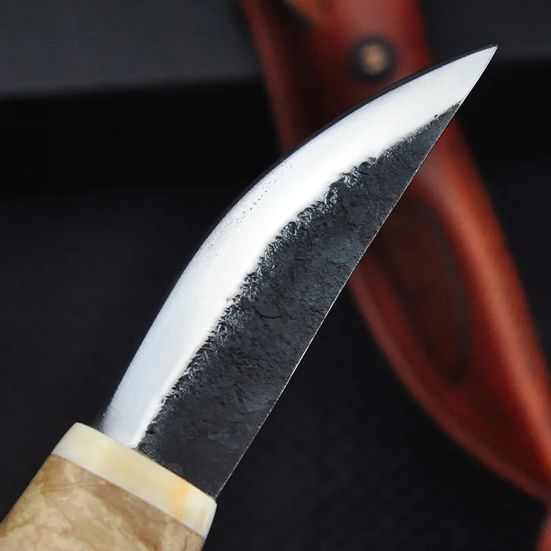 Yakut High Carbon Steel Forging Small Straight Knife Outdoor Camping Hunting Tactical Defense Fixed Knife Solid Wood Handle EDC