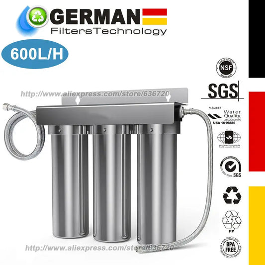 Waterdrop TSTUF 0.01μm Ultra-Filtration Under Sink Water Filter, Stainless Steel Water Filter for Sink, 5X Service Life