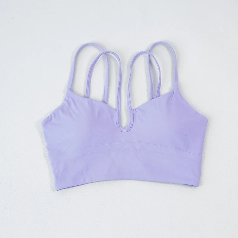Fitness Sports Bra Women's Top Solid Color Multi Belt Cross Back Gym Yoga Fitness Tight Soft Detachable Chest Mat