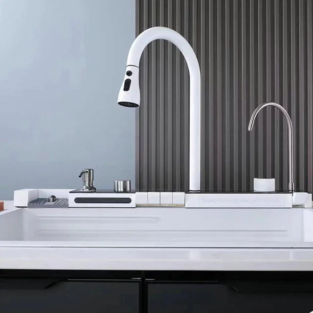 White Whale Rain Waterfall Kitchen Sink 304 Stainless Steel with Digital Display Thickened Honeycomb Design for Household