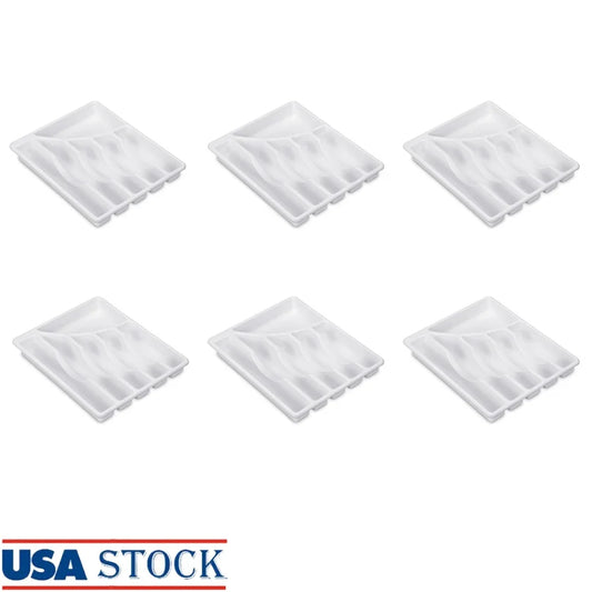 6 Compartment Cutlery Tray Plastic Utensil Organizer Kitchen Drawer Storage Easy Clean BPA Free Sorter Flatware and School