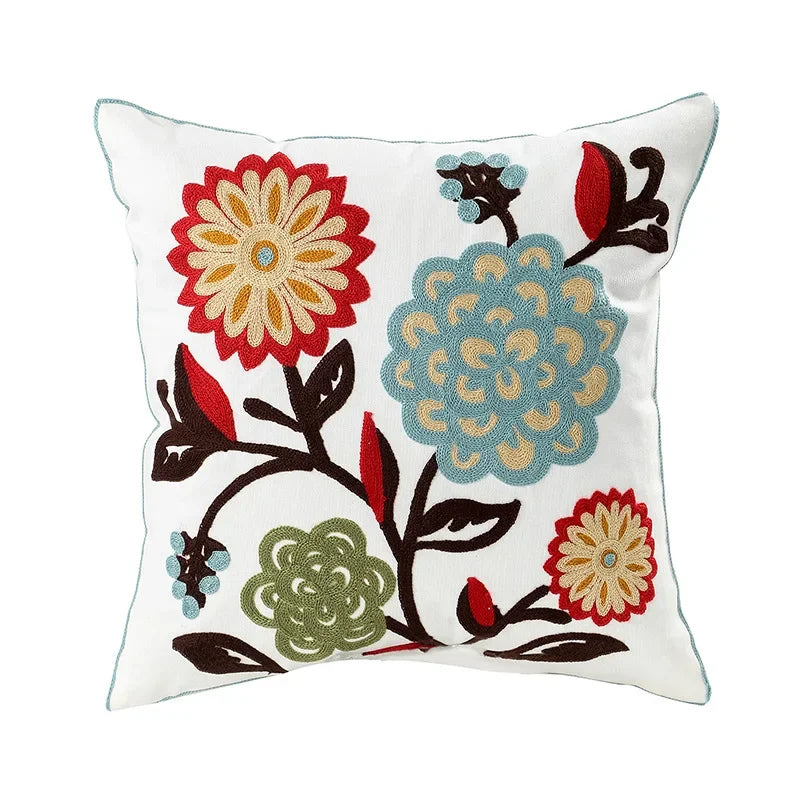 Home Decor Floral Cushion Cover Embroidered Flower Linen Simple Sofa Headboard Pillow Case Office Cushion Cover Cogines 45x45cm